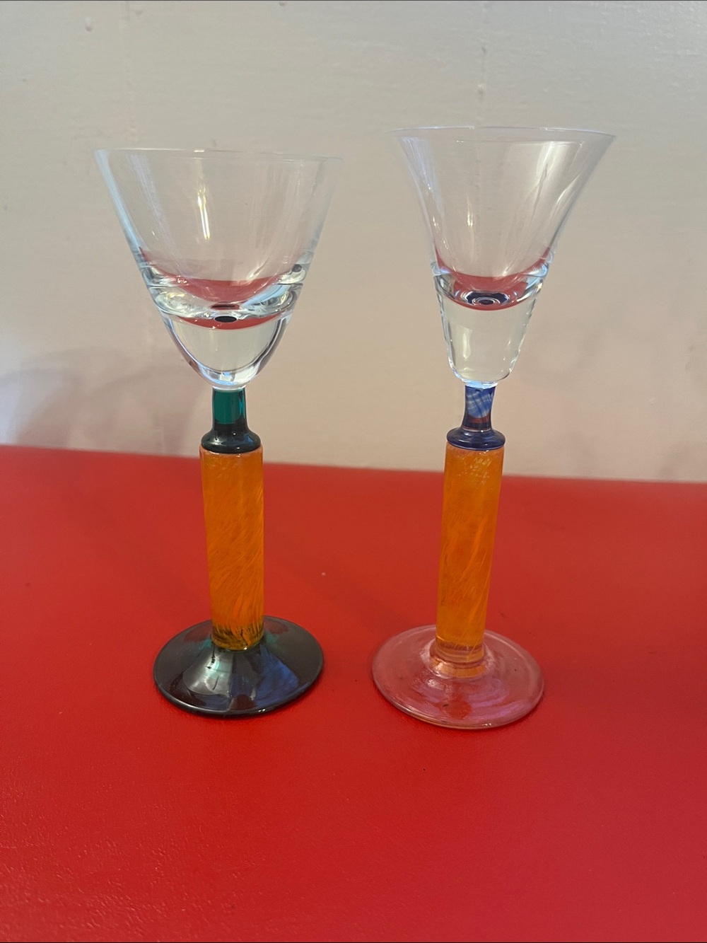 Jiri Vosmik for Glass Atelier Morava 2 Orange Green Glass